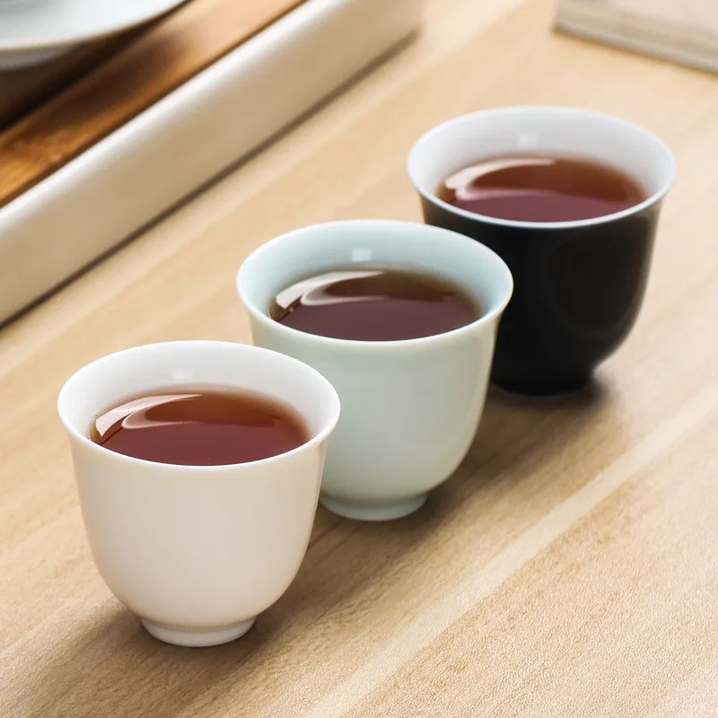 

Wholesale Dehua White porcelain Tea set Shadow Green glaze Kungfu Tea Cup individual single Cup logo