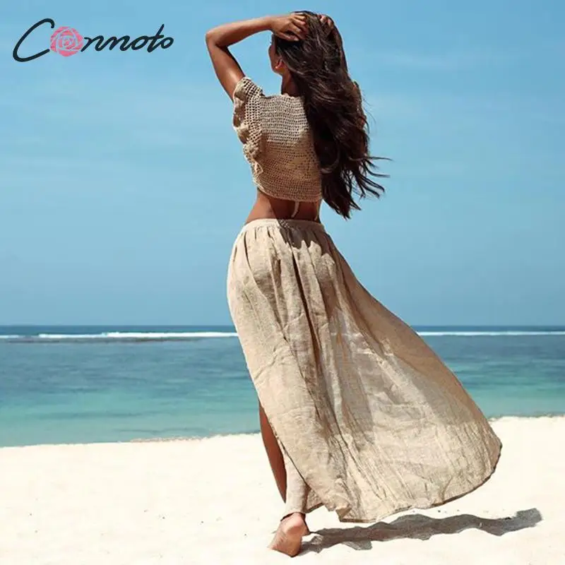 

Conmoto Beach Wear Mesh Skirt Sexy Wrap Khaki Sarong Swimsuit Bikini Cover up Lace up Skirt 2019 Summer White Beach Skirt