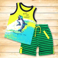 Enfants Ensemble Gilet + Shorts Ensemble de Meney O Cou Impression de Dessin Animé Lettre Motif Coton Costume Enfants D’été Vêtements Garçons
