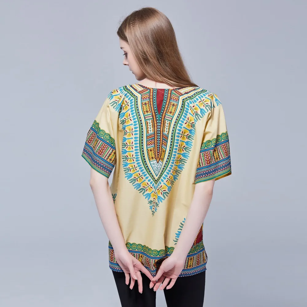 Dashikiage унисекс Этническая винтажная 70s Бохо племенная африканская рубашка с принтом Дашики хлопок Топ рубашка