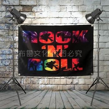 

"ROCK N' ROLL " Rock Band Poster Cloth Flag Banner Hanging Pictures Music Festival Musical Instrument Store Decor