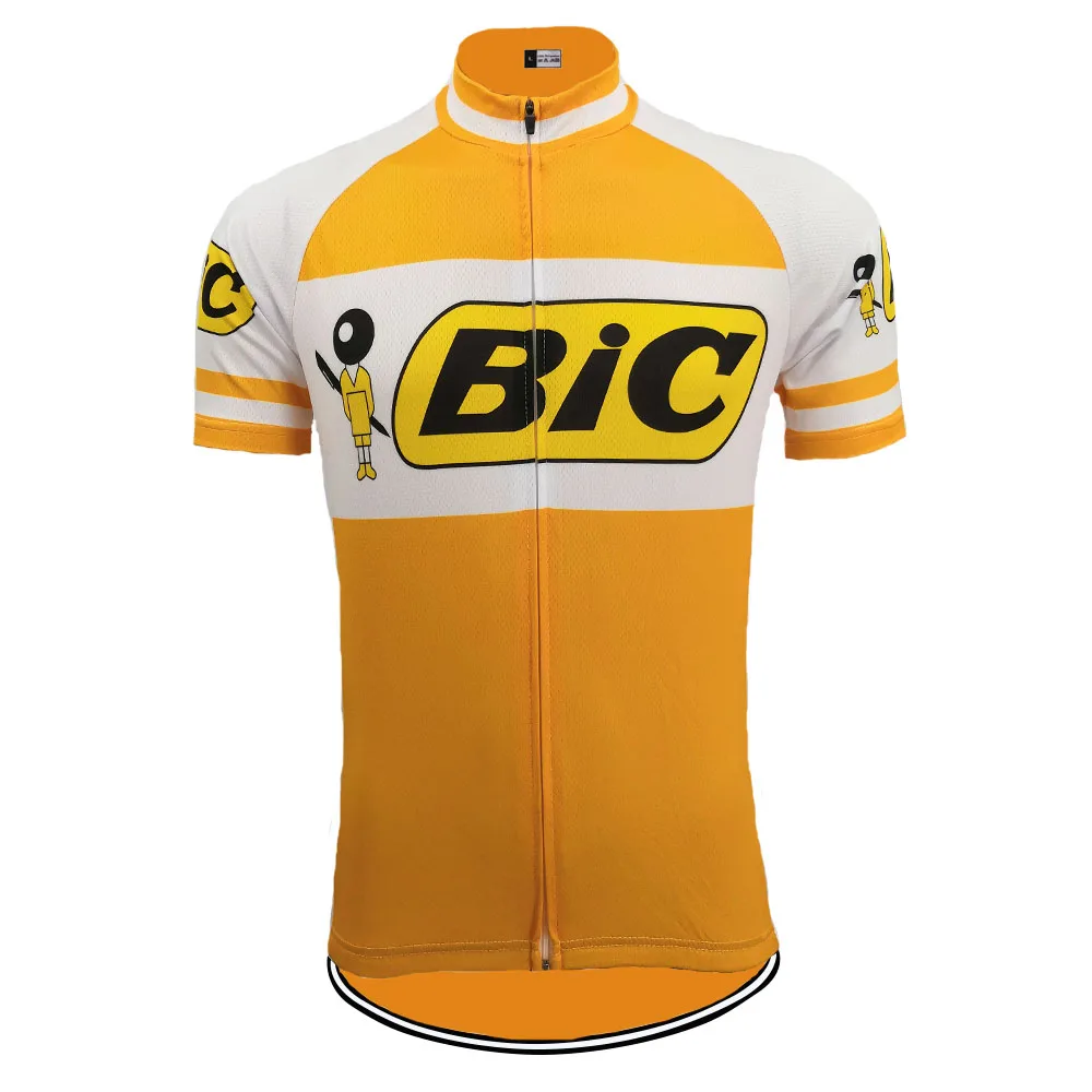 NEW classic men Cycling Jersey BIC yellow Short sleeved Road RACE Team Bike Cycling Jersey Tops