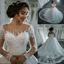 Robe de mariage бальное платье свадебное платье Длинные рукава Кожа Свадебные платья из фатина роскошные вышитые бисером платья невесты Vestido de Novia