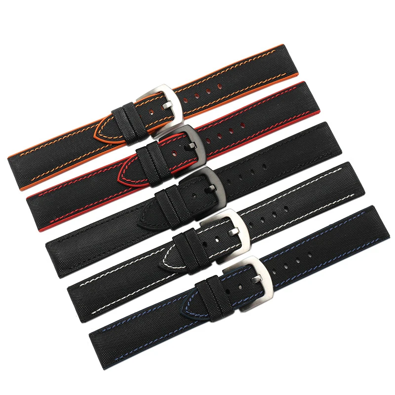 New High quality watchband Nylon+Rubber bottom strap 18mm 20mm 22mm 24mm watch General style black bracelet for men bussiness