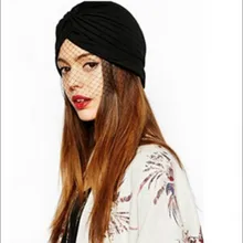 Новая мода индийская шляпа черная женская женский тюрбан шляпа с сеткой вуаль деталь Кепка