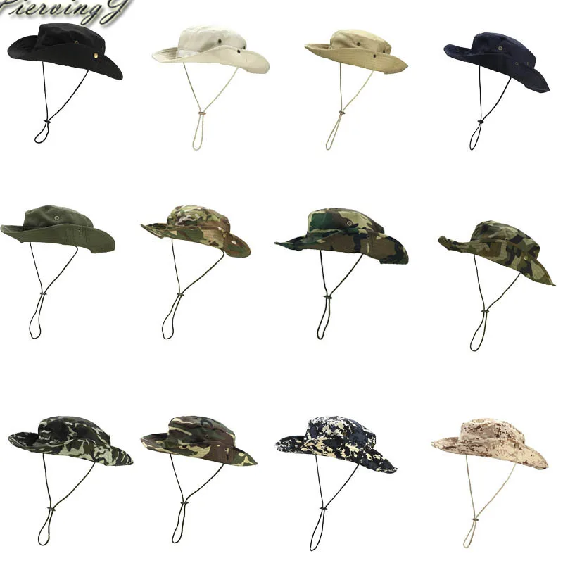 

Sun Hat Panama Bucket Flap Hat Breathable Boonie Multicam Nepalese Boonie Camouflage Hats Outdoor Fishing Wide Brim String hats