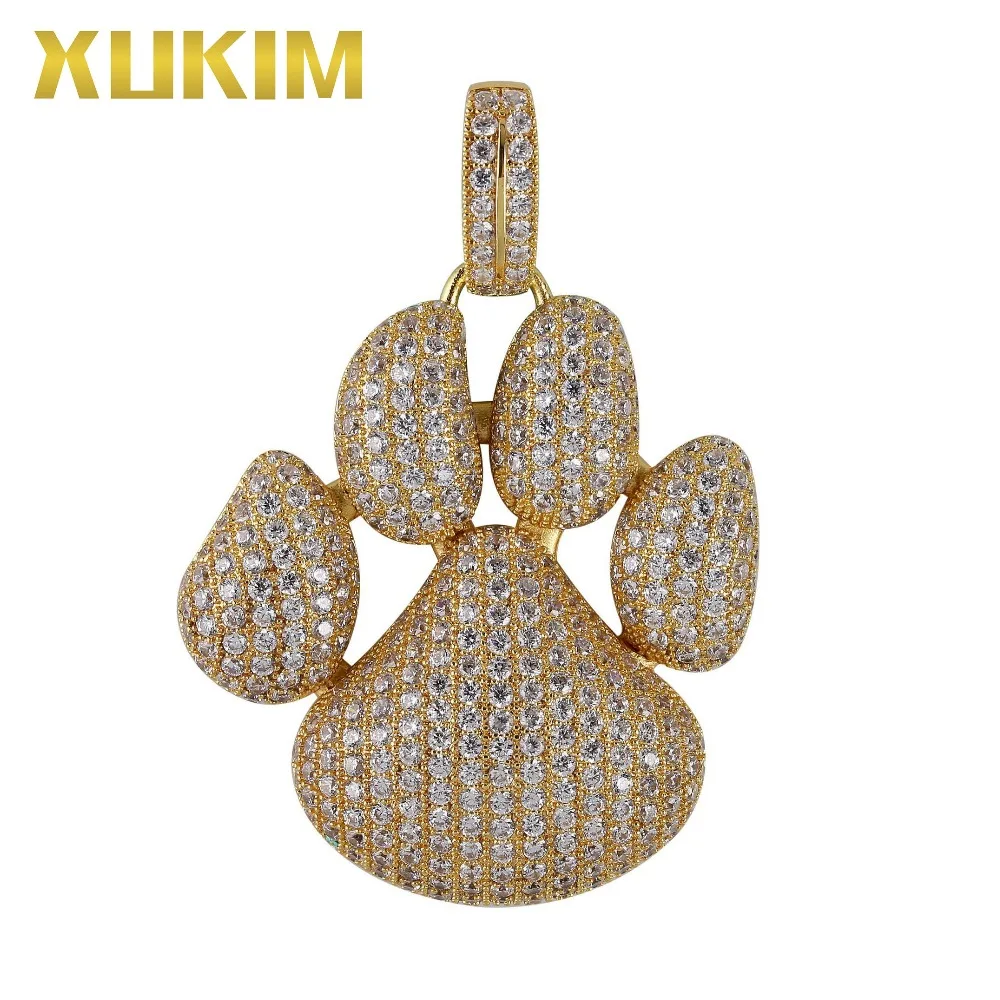 

Xukim Jewelry Silver Gold Color Cubic Zirconia Iced Out Paw Dog Cat Claw Pendant Necklace Hip Hop Jewelry