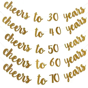 

Golden Glitter Cheers To 30 40 50 60 70 Years English Letter String Flag Birthday Party Banner Wedding Party Supplies Ornament