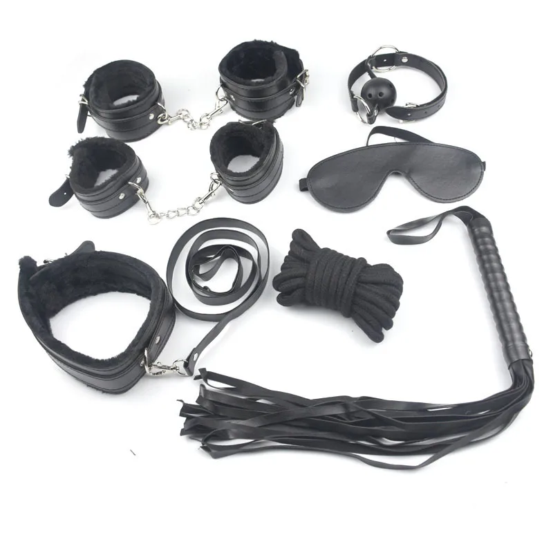 Сексуальный комплект нижнего белья с наручниками, воротником, веревкой, завязанными глазами, зажимы для сосков, для БДСМ, связывания и сексуальных ролевых игр, интимные товары - Цвет: Черный