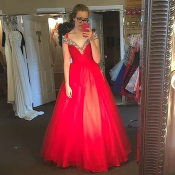 

Sexy Beaded V-Neck Prom Gown Spaghetti Strap Long Wedding Party Dress