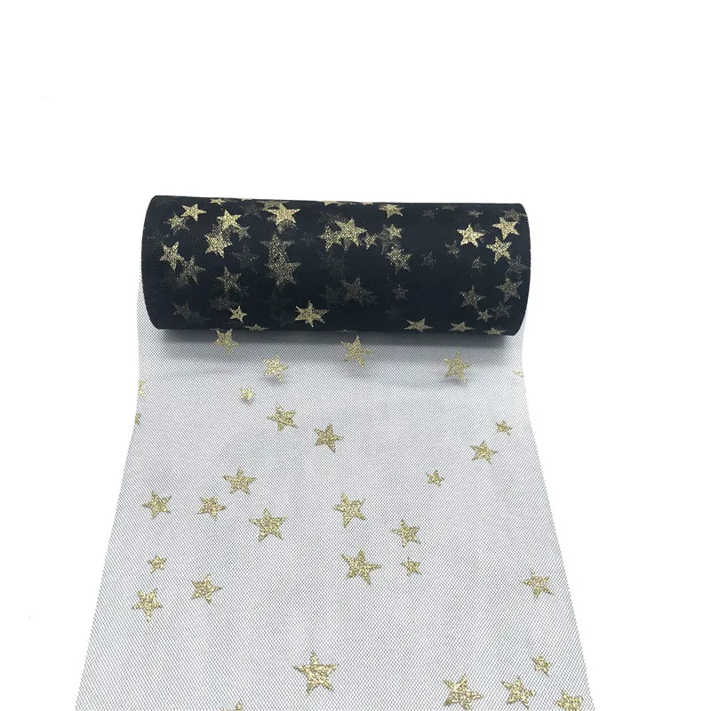 15 см* 9,2 м тканевое Тюлевое платье-пачка в рулоне с золотыми звездами из органзы, украшение для дня рождения, свадьбы