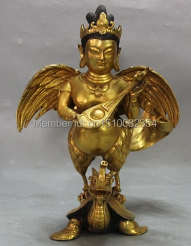 

10" China Purple Bronze 24K Gold Garuda Redpoll Buddha Ride Dragon Turtle Statue