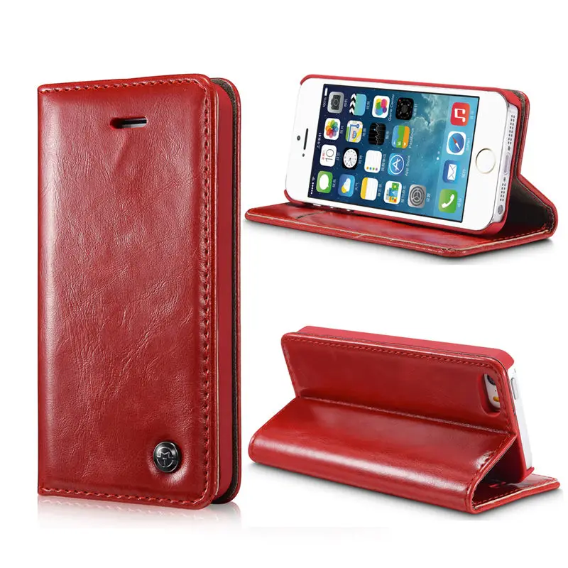 For iPhone 5S Case Leather Genuine Flip Magnetic Wallet Luxury With Card Slot Stand Cover 6S leather |