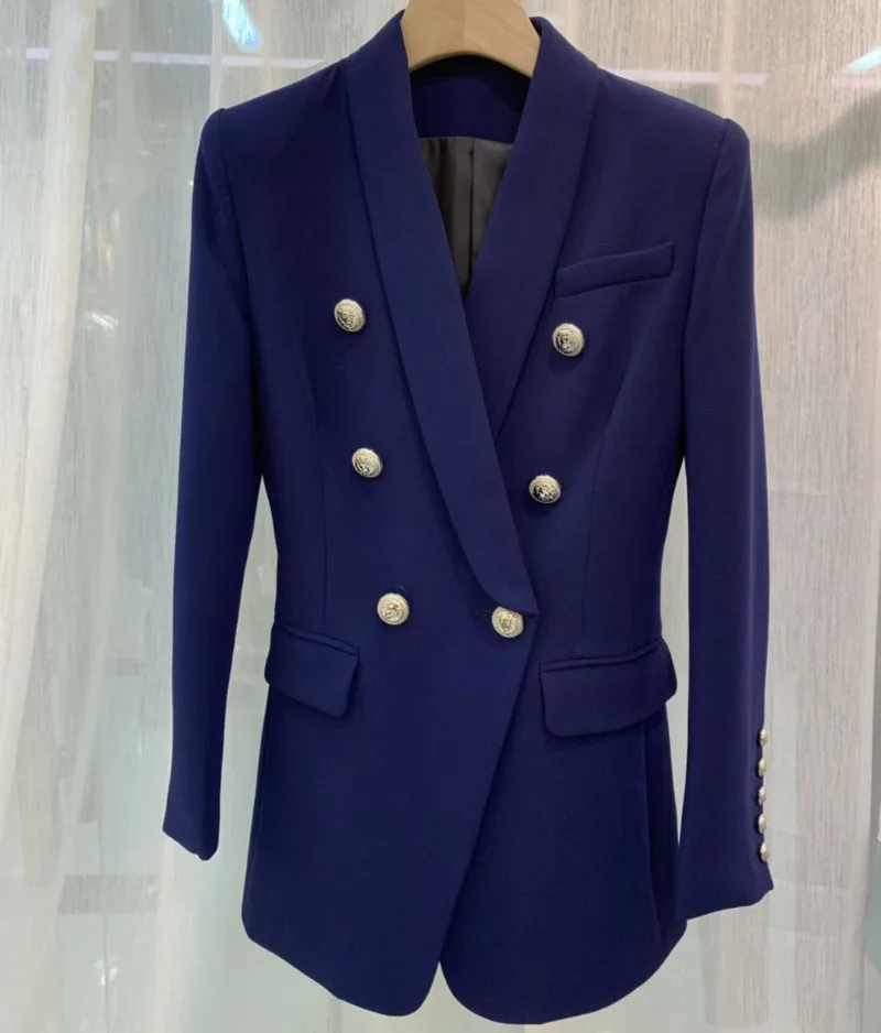 TOP QUALITY Royal Blue Long Blazer Double Breasted Silver Button HIGH ...