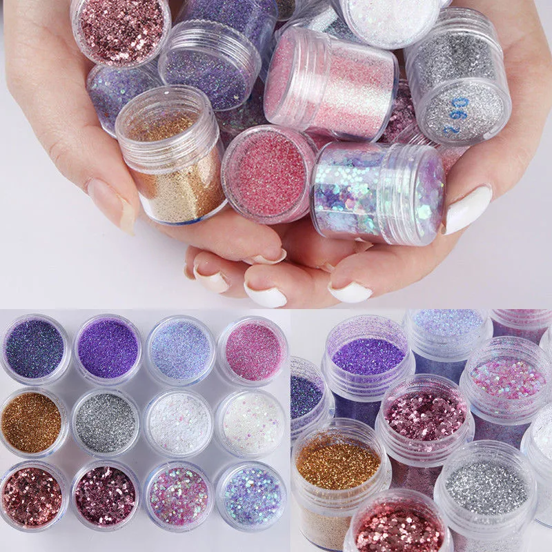 

1 Set Colorful Nail Sequins Glitter Powder Sets Tips Paillette Flakies Manicure DIY 3D Nail Art Decoration Kit 10ml