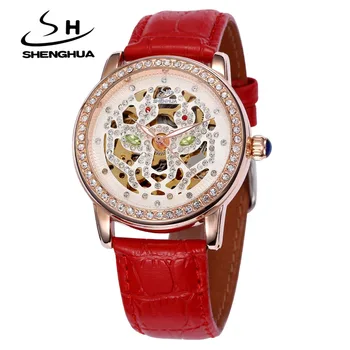 

SHENHUA Brand Wrist Watch Women Skeleton Automatic Self-Wind Watch Rhinestone Mechanical Watch Relogio Feminino Lady Clock New