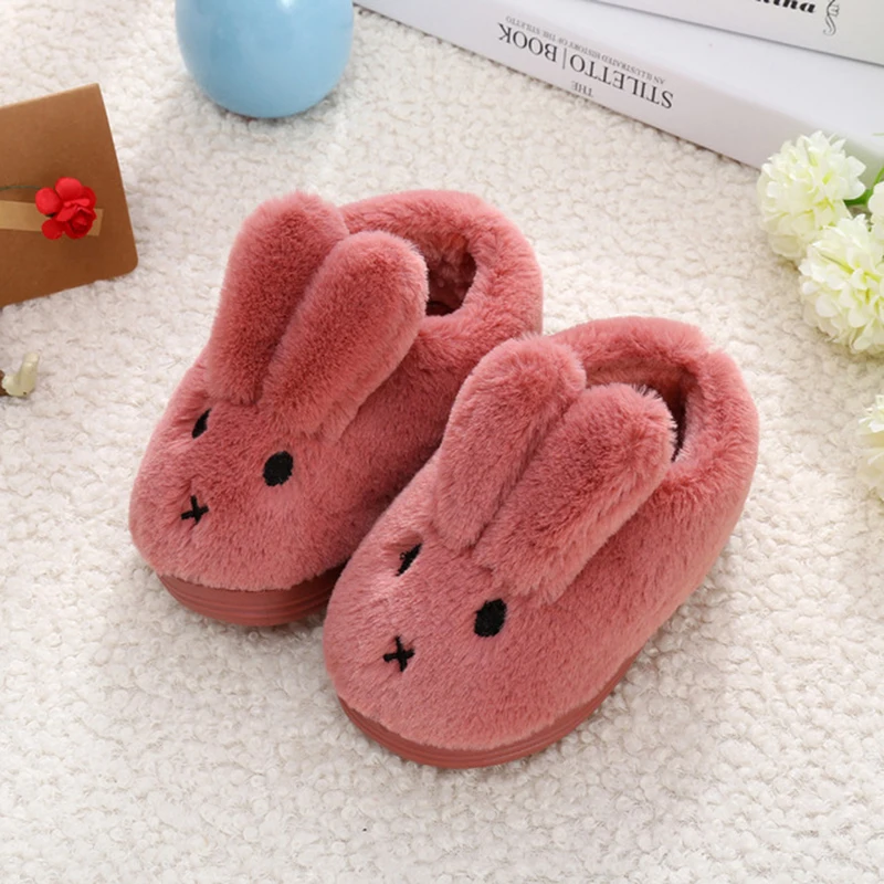 

Jufoyu 2017 New Children's Home Slippers Girls Cute Cartoon Rabbit Cotton Shoes Winter Children Keep Warm Slippers