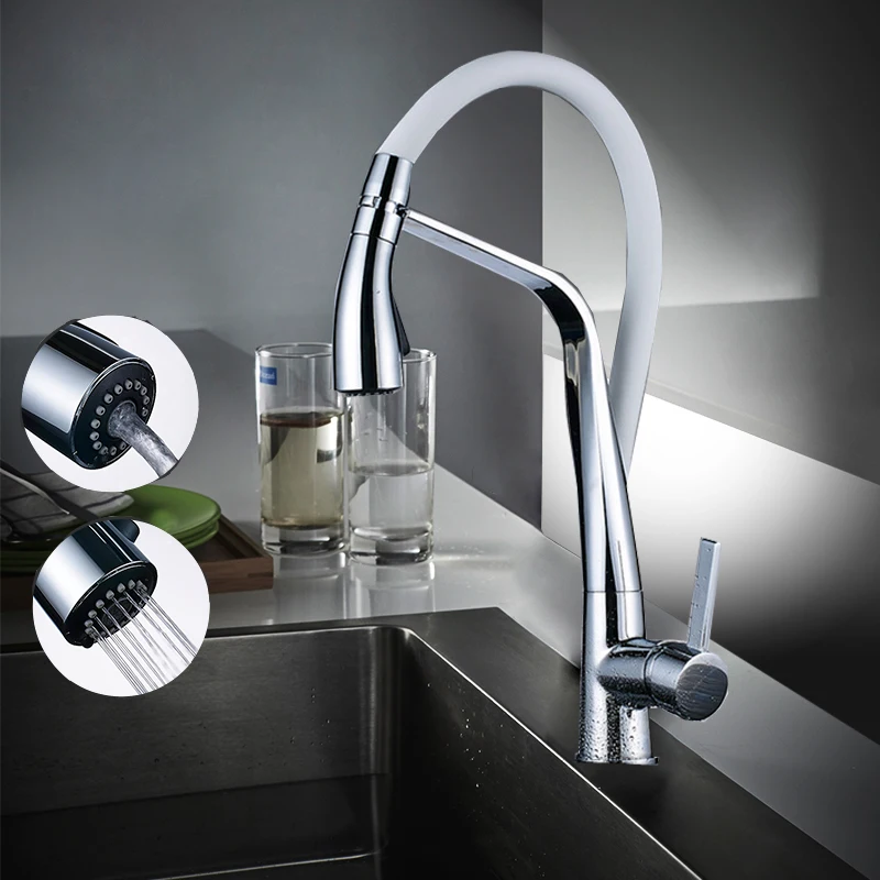 

Commercial Spring Chrome Pull Out Sprayer Single Handle Kitchen Faucet, Single Lever Pull Down Kitchen Sink Faucets