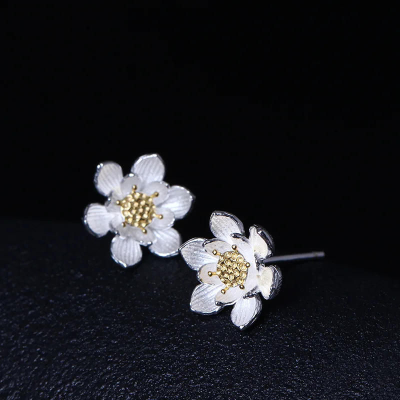Женские серьги гвоздики из серебра 925 пробы с цветком лотоса|earrings for|earrings for womenearring