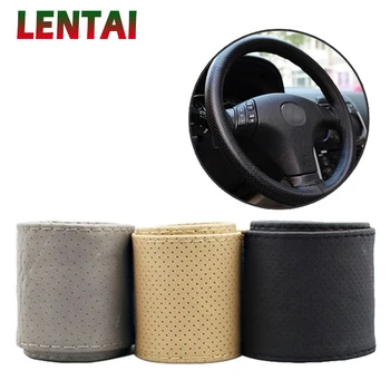 

LENTAI 1Set Car steering wheel cover Leather Hand stitching For Toyota Avensis Rav4 Audi Q5 A6 Lifan X60 Renault Captur Skoda