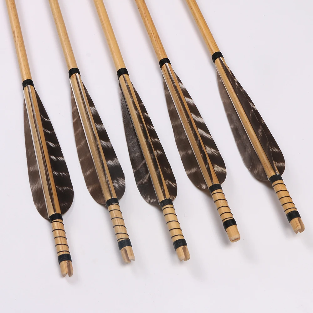 Tiro com Arco Flechas de Madeira Penas de Peru para Arco de Caça com Cabeça de Seta ao ar Recurvo Tradicional Livre Handmade 6 Pcs 31.5 5 De Madeira Penas de Peru para Arco