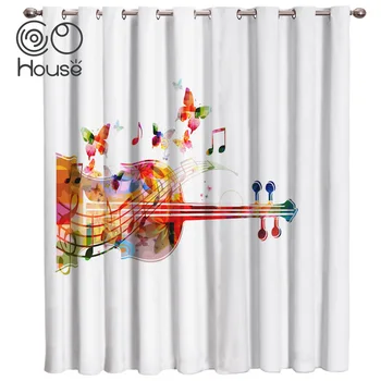 

COCOHouse Colorful Cello Butterfly Music Guitar White Room Curtains Large Window Curtain Rod Bathroom Kitchen Indoor Fabric