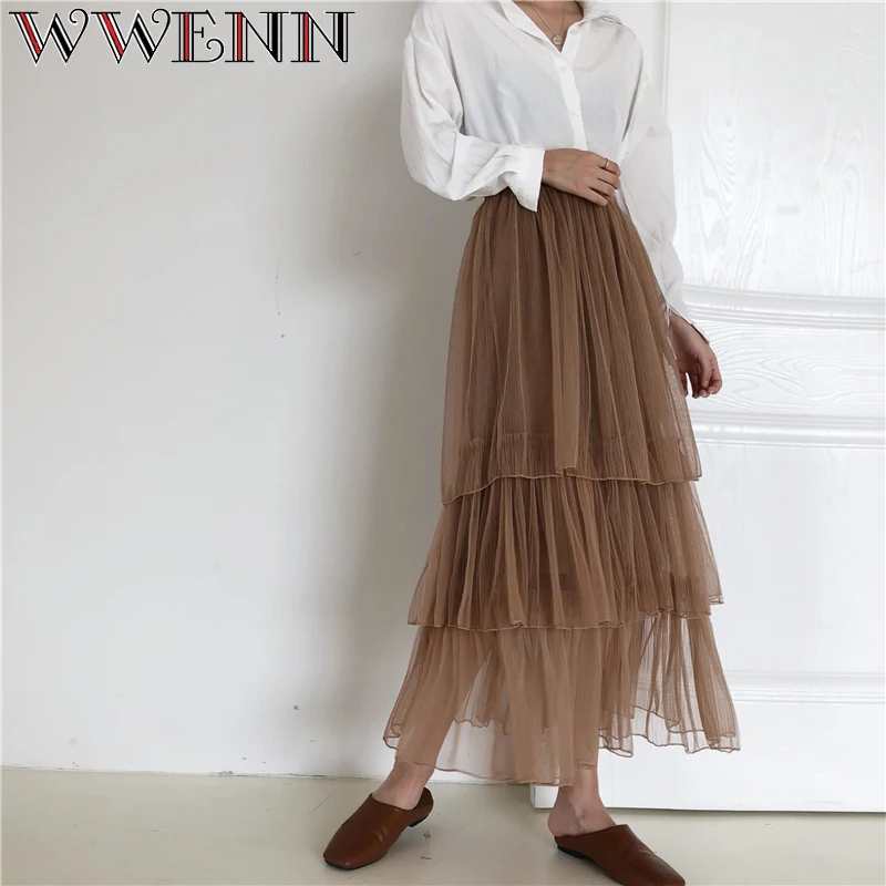 

Quality 3 Layers 85cm Maxi Long Tulle Skirt Elegant Pleated Tutu Skirts Womens Vintage Lolita Petticoat faldas mujer Saias Jupe