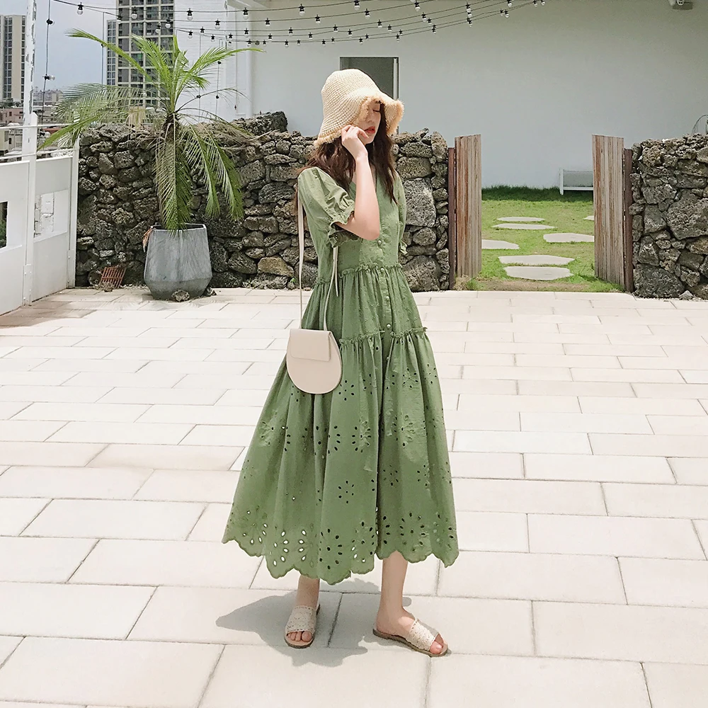 

2019 New Long Dress Women Summer Cotton Solid Color Fashion Ladies Dress High Waist Loose Pluz Size Casual Women Clothing