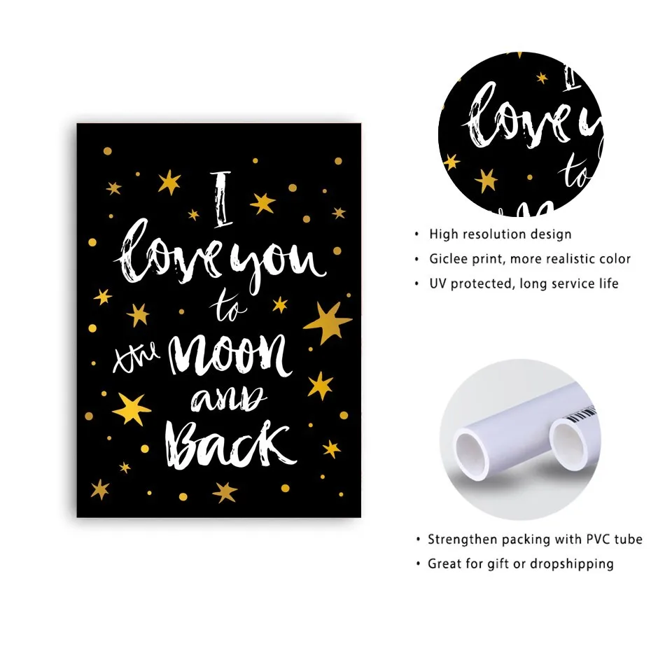 Постеры для детской комнаты с надписью I love You to The Moon and Back|Рисование и каллиграфия|