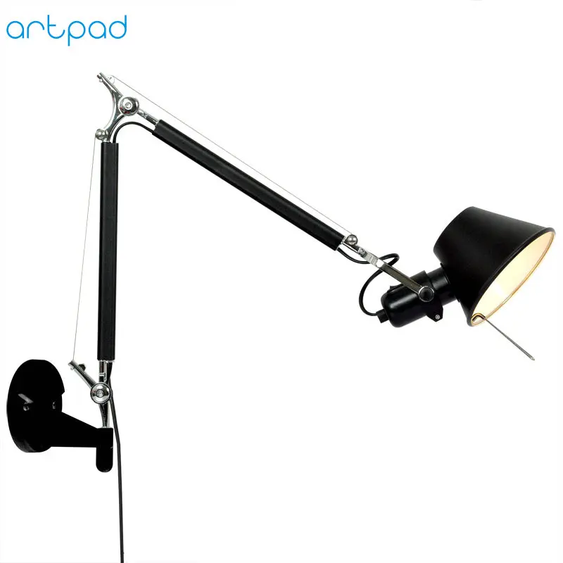  American Industrial Wall Light Black Silver E27 Rotatable Long Arm Wall Lamp with Switch for Bedsid - 32984039263
