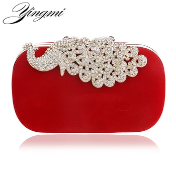 

YINGMI Peacock Diamonds Metal Evening Bag Long Chain purse Rhinestones Wedding Bridal Purse Clutch Bag For Wedding