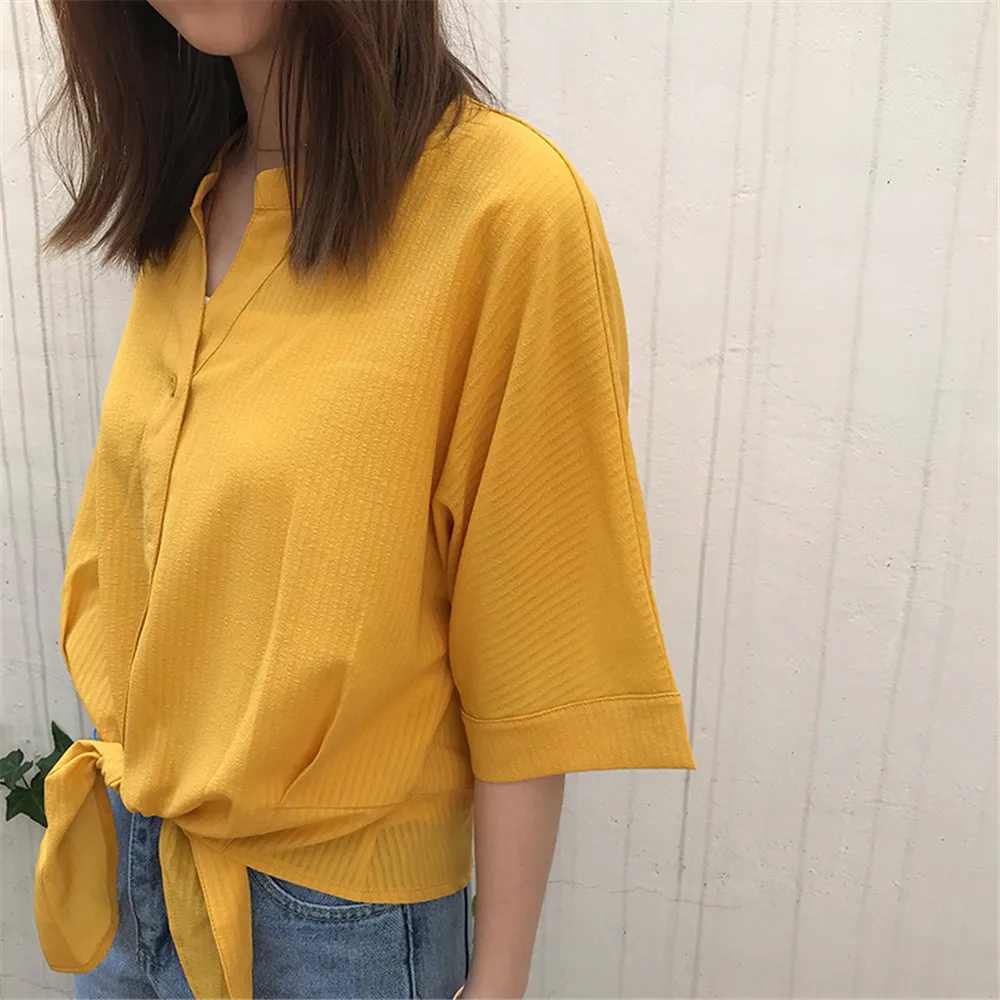 Short Style Loose Chest Women Blouse Shirt 2018 Summer V Neck Casual Short Shirt Chiffon Half Sleeve Dating Blouse campus Shirt (21)