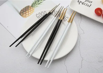

100pairs Portugal style pointed tail chopsticks multicolor 304 stainless steel sushi noodles chopsticks tableware wen6364