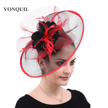 

Fancy feather flower mesh fedora cap for mesh bridal headwer big derby hat for women ladies hair fascinator tulle accessories