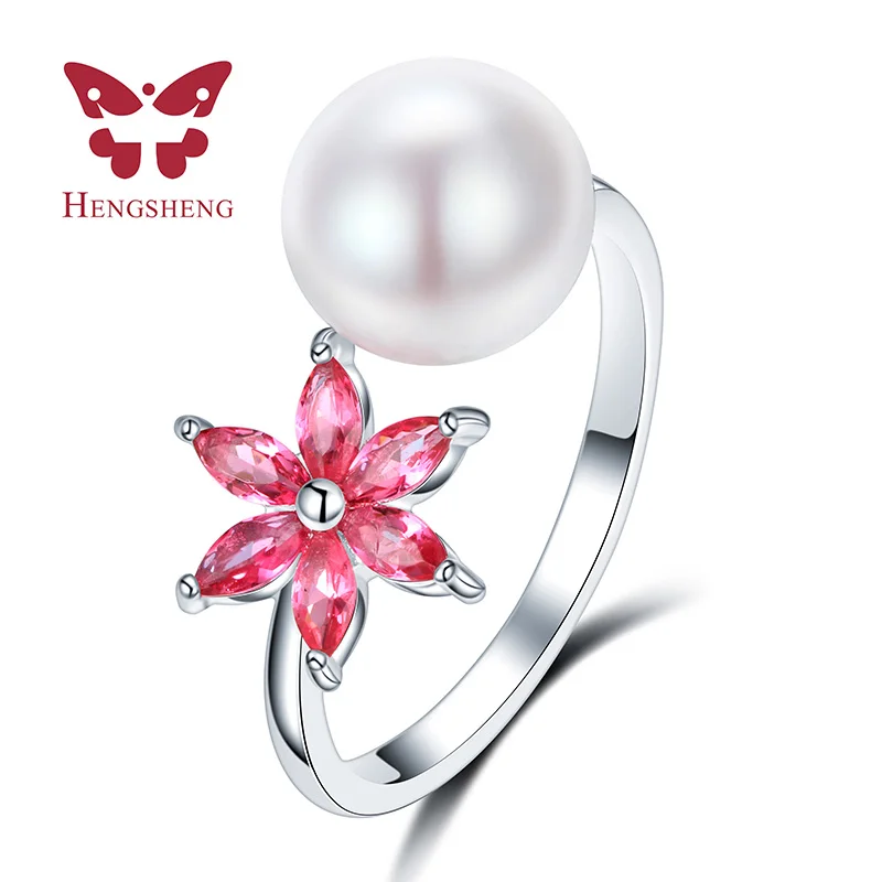 

HENGSHENG flower pearl rings for wife, 100% natural freshwater adjustable ring as gift, women wedding ring