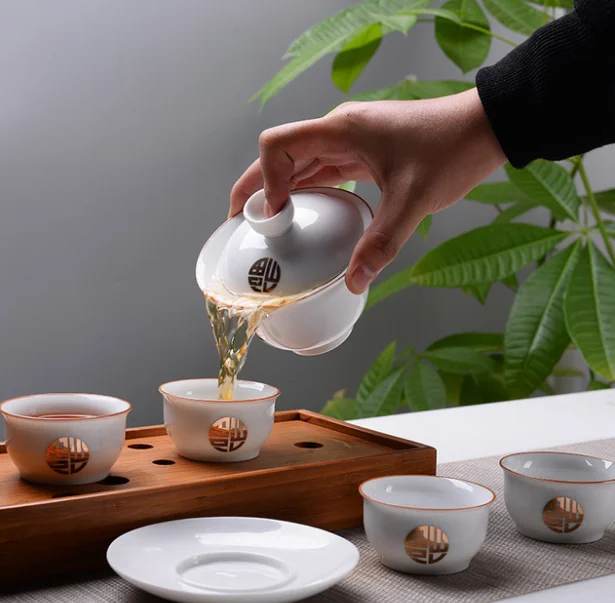 Креативная китайская церемония Kongfu, Gaiwan, белая супница, керамический гайвань, чайная супница, изысканный портативный чайный сервиз, чайная посуда LF388