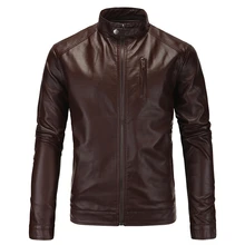 PU Leather Jacket Men Slim Fit Coat Stand Collar Zipper 2019 Spring Autumn Jackets Solid Color Casual Leather Coat Black HN61 hanqiu leather jacket men winter autumn pu faux leather solid jackets slim fit zipper pocket stand collar casual men jacket