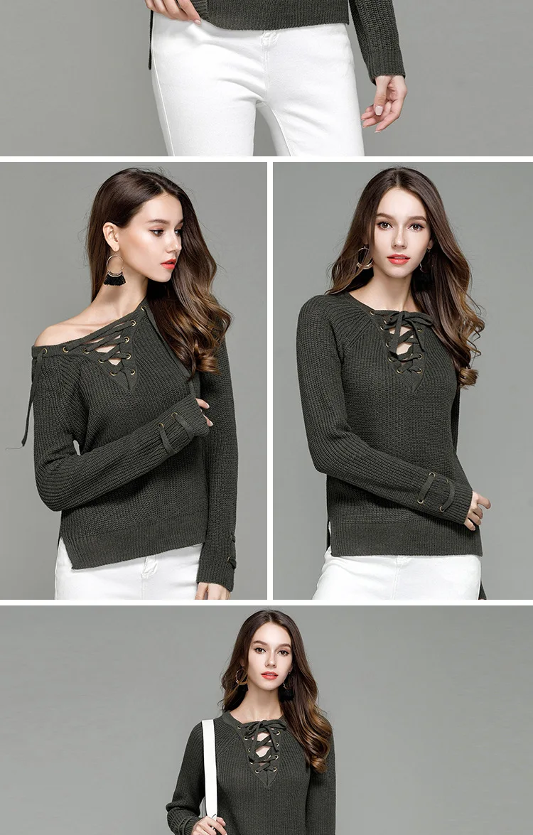 2017 autumn new fashion suit sweater women Europe and the United States sexy V collar with knitted bottoming shirt (14)