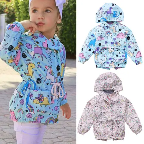 

Pudcoco New Spring Autumn Cartoon Coats Kids Baby Girl Unicorn Hooded Outwear Windbreaker Children Colorful Jacket Clothes 2-7Y