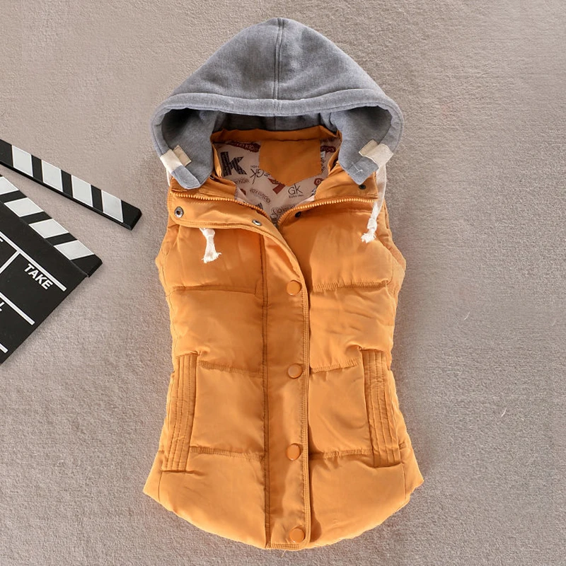 

Women Autumn / Winter Fashion Vest Hooded Thick Warm Down Cotton Wool Collar Vest Female Large Size Jacket and Outerwear