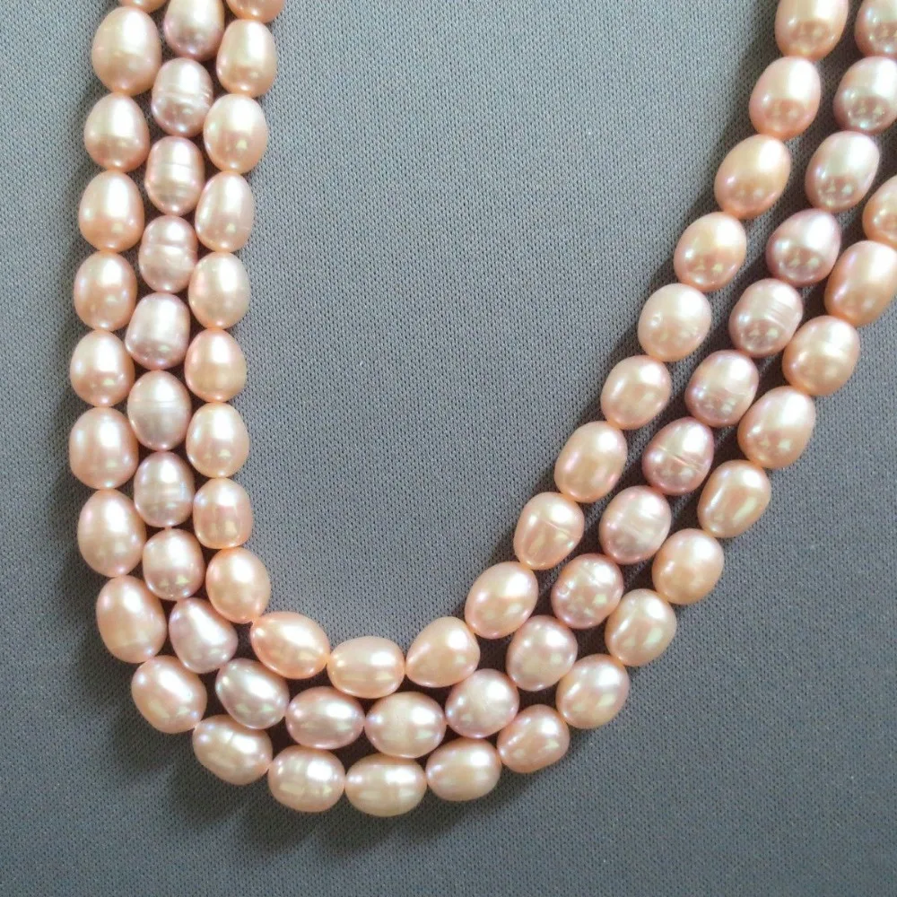 

5strand Lustrous 9-10mm Peach Pink Rice Freshwater Pearl Beads 14