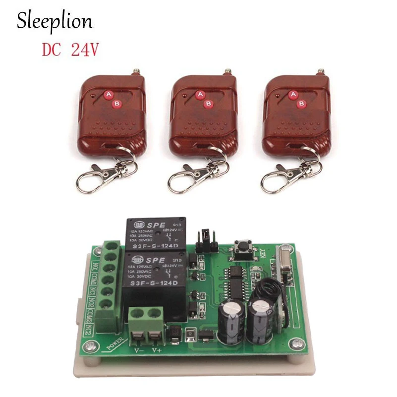 

Sleeplion 24V 10A Relay 2 Channel Wireless Remote Control Switch ON/OFF 3 Transmitter+ Receiver Teleswitch Module 315MHz 433MHz