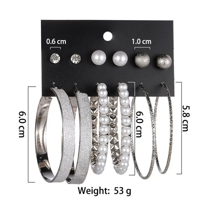 2019 New Fashion Women Girls Multiple Of Creative Diamonds Pearl Matte Large Circle Earrings Ladies Jewelry #E01 (6)