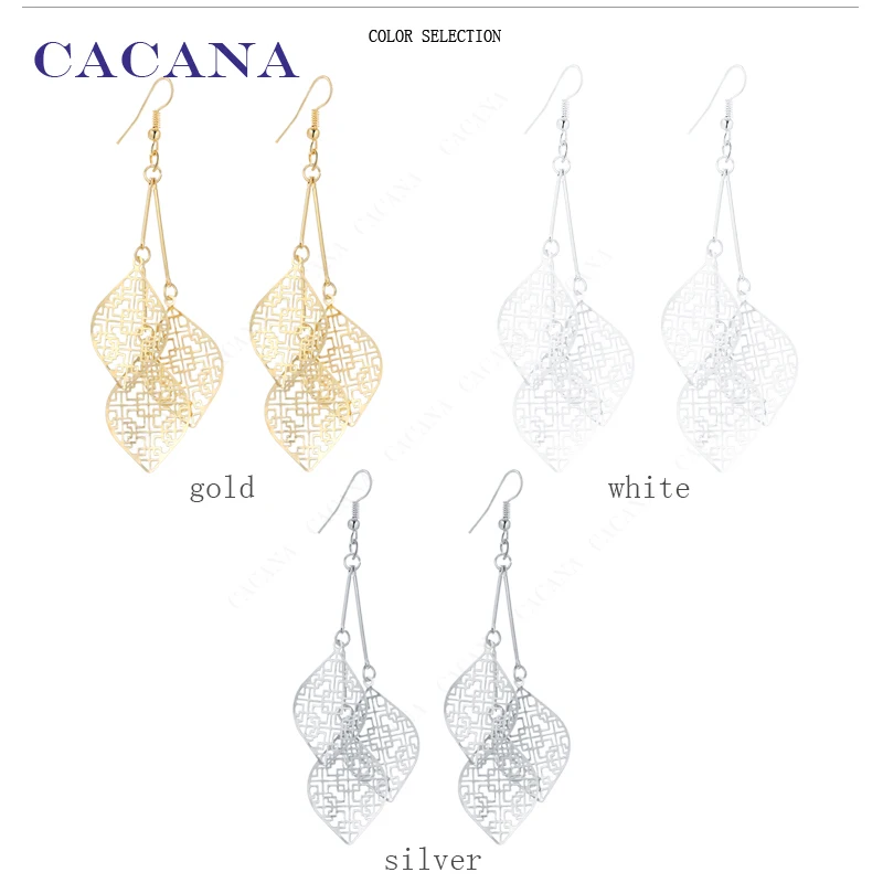 CACANA Dangle Long Earrings With 3 Same Hollow Leaves For Women Bijouterie Hot Sale No.A95 A96
