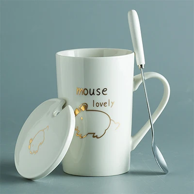 Кошачий коготь чашка креативная керамическая чашка для воды с покрытой ложкой кофейная чашка тренд милый для мужчин и женщин студентов - Цвет: Mouse White