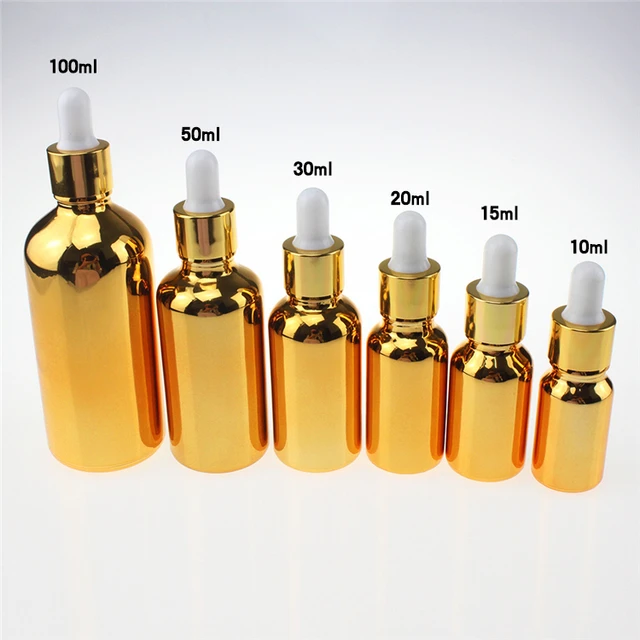 2pcs 20ml Glass Drop Bottles,Refillable Essential Oil Perfume Liquid  Dropper Solution Bottles Empty Bottle Decor(Gold)