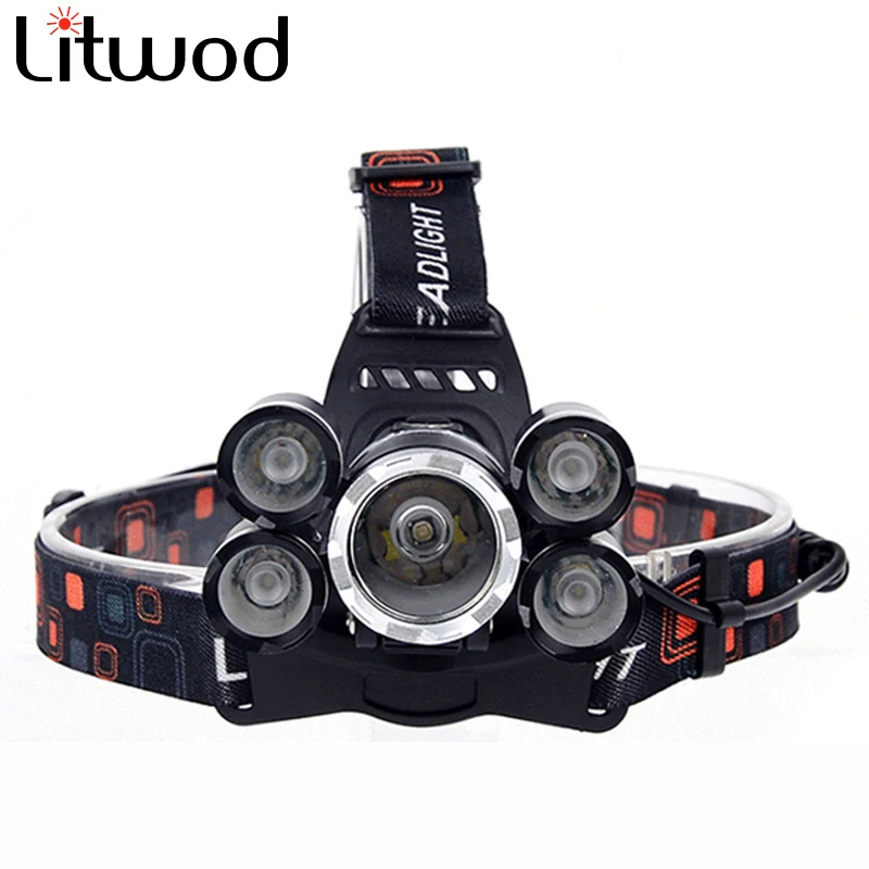 

05Z30 5 LED headlight 15000 LM XM-L T6 LED Headlight 15000 Lumen led Headlamp Flashlight frontale Torch Head lamp