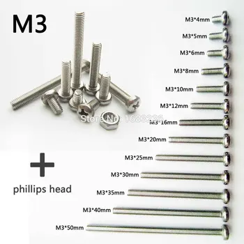 

50pcs Stainless Steel Metric Thread M3 Round Pan Head Phillips Cross Screw Bolt