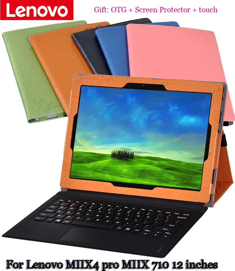 

Print Tablet Leather Case Stand For Lenovo Miix4 pro Miix 710 12-inch clamshell Case for tablet PU Protective Shell +gift