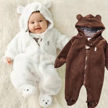 

Cute Cartoon Bear Romper New Born Baby Clothes Infant Winter Warm Flannel Hoodies Jumpsuits Newborn Baby Boy Girl Bebe Outfit